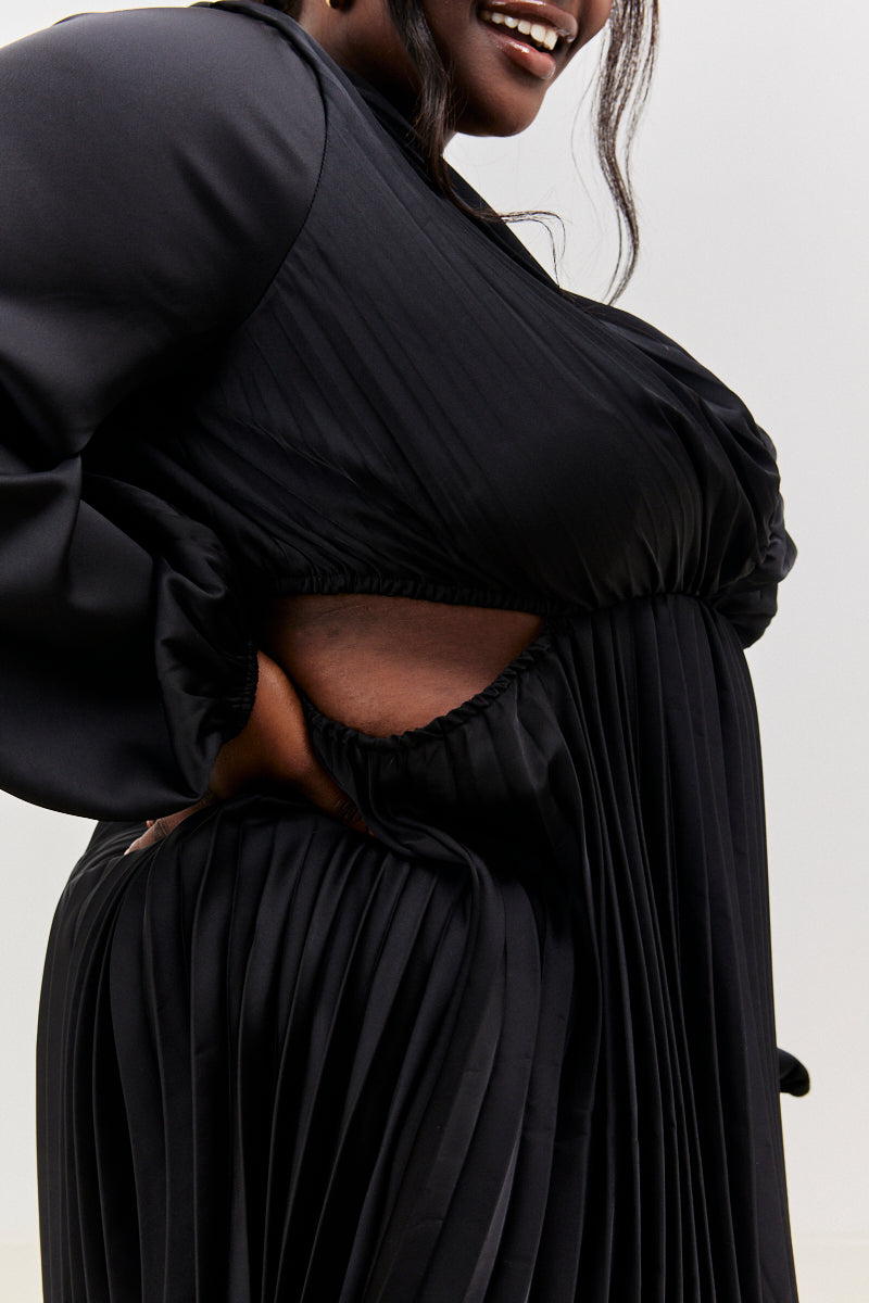 Satin Pleated Cut Out Detail Mini Dress