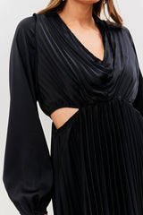 Satin Pleated Cut Out Detail Mini Dress