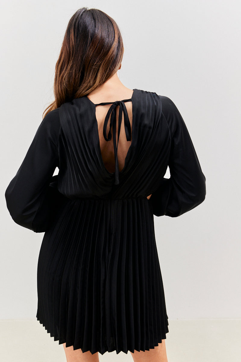 Satin Pleated Cut Out Detail Mini Dress