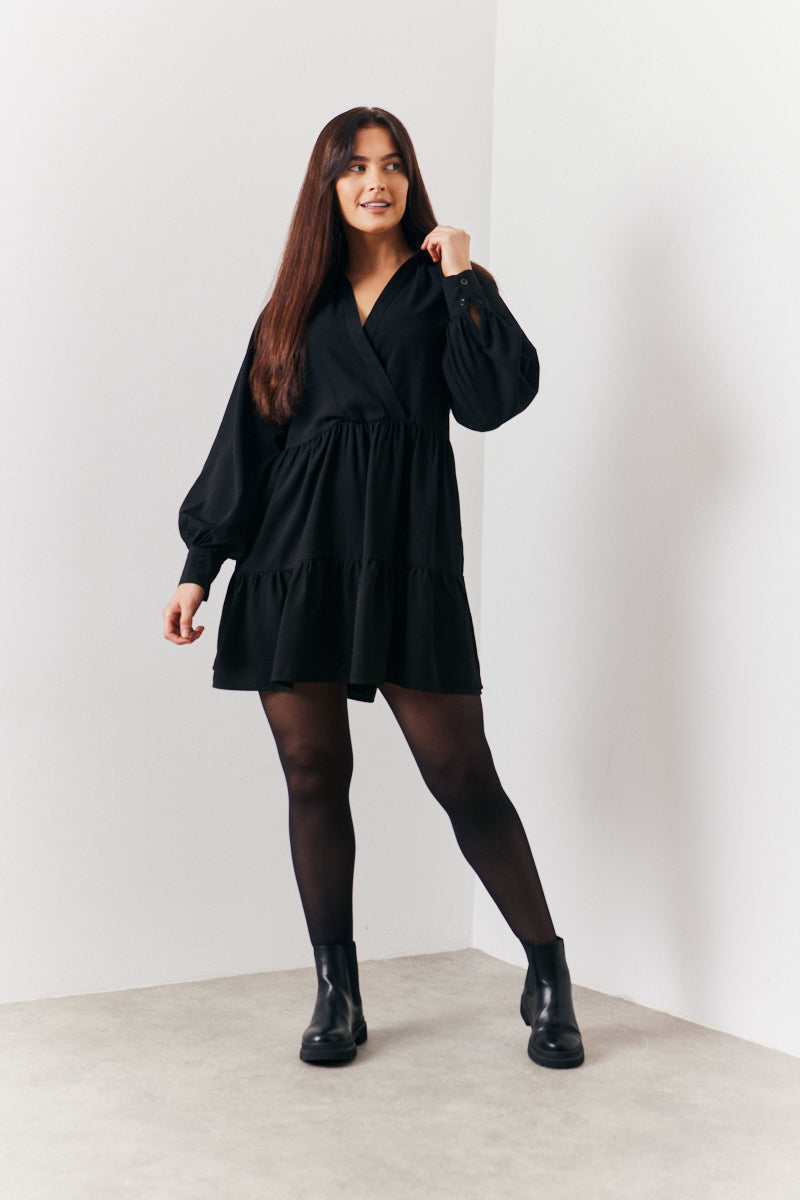 Wrap Front V-Neck Smock Dress