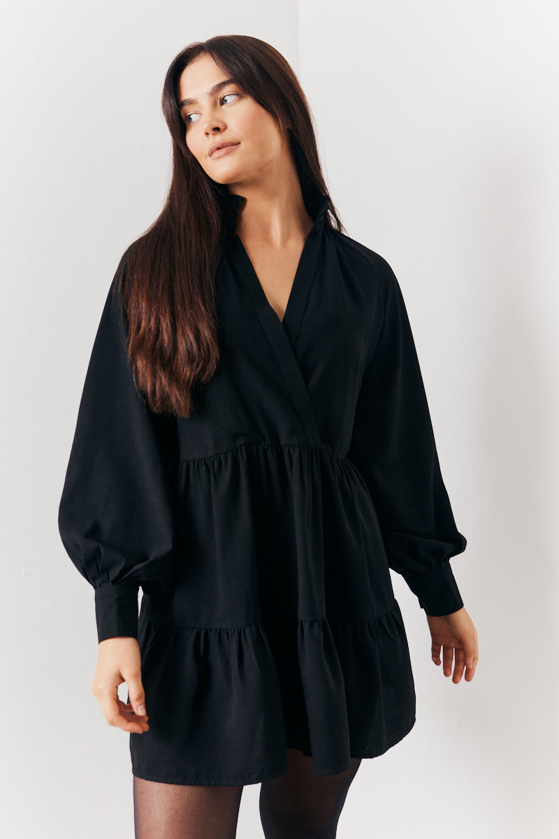 Wrap Front V-Neck Smock Dress