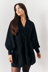Wrap Front V-Neck Smock Dress