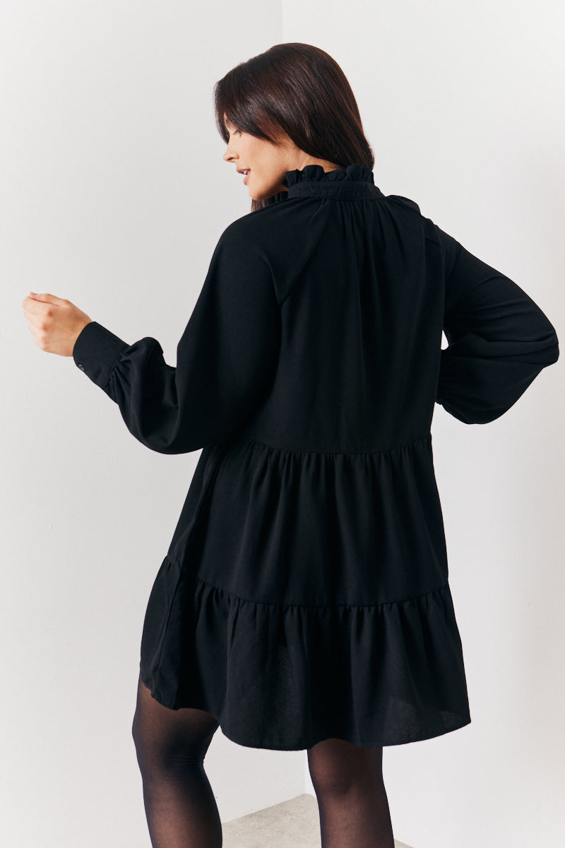 Wrap Front V-Neck Smock Dress