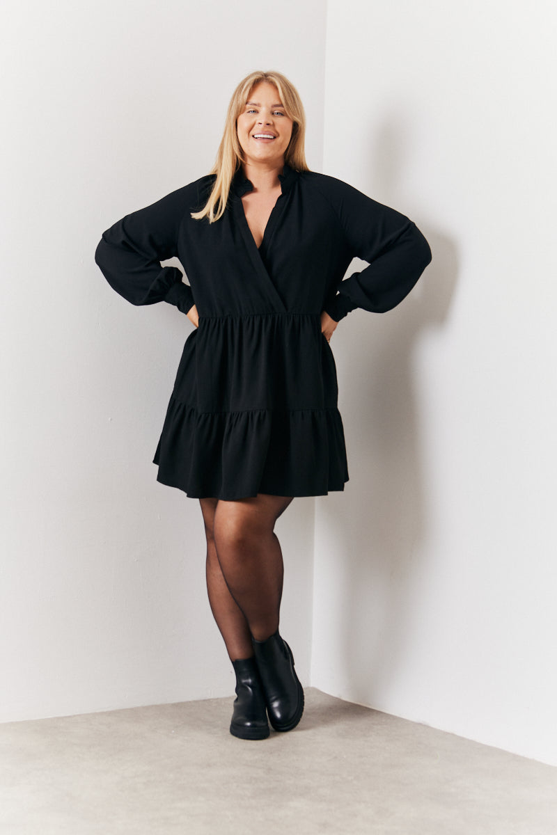 Wrap Front V-Neck Smock Dress