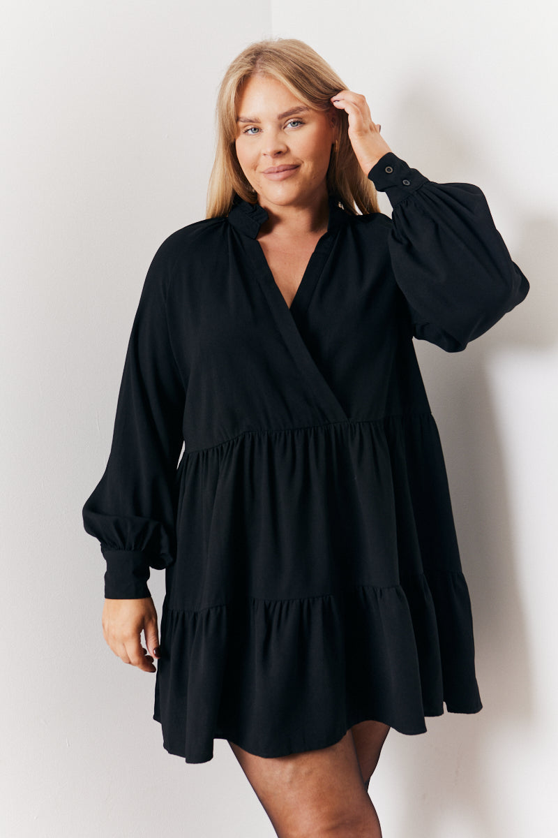 Wrap Front V-Neck Smock Dress