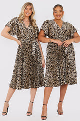 Leopard Print Pleated Midi Dress