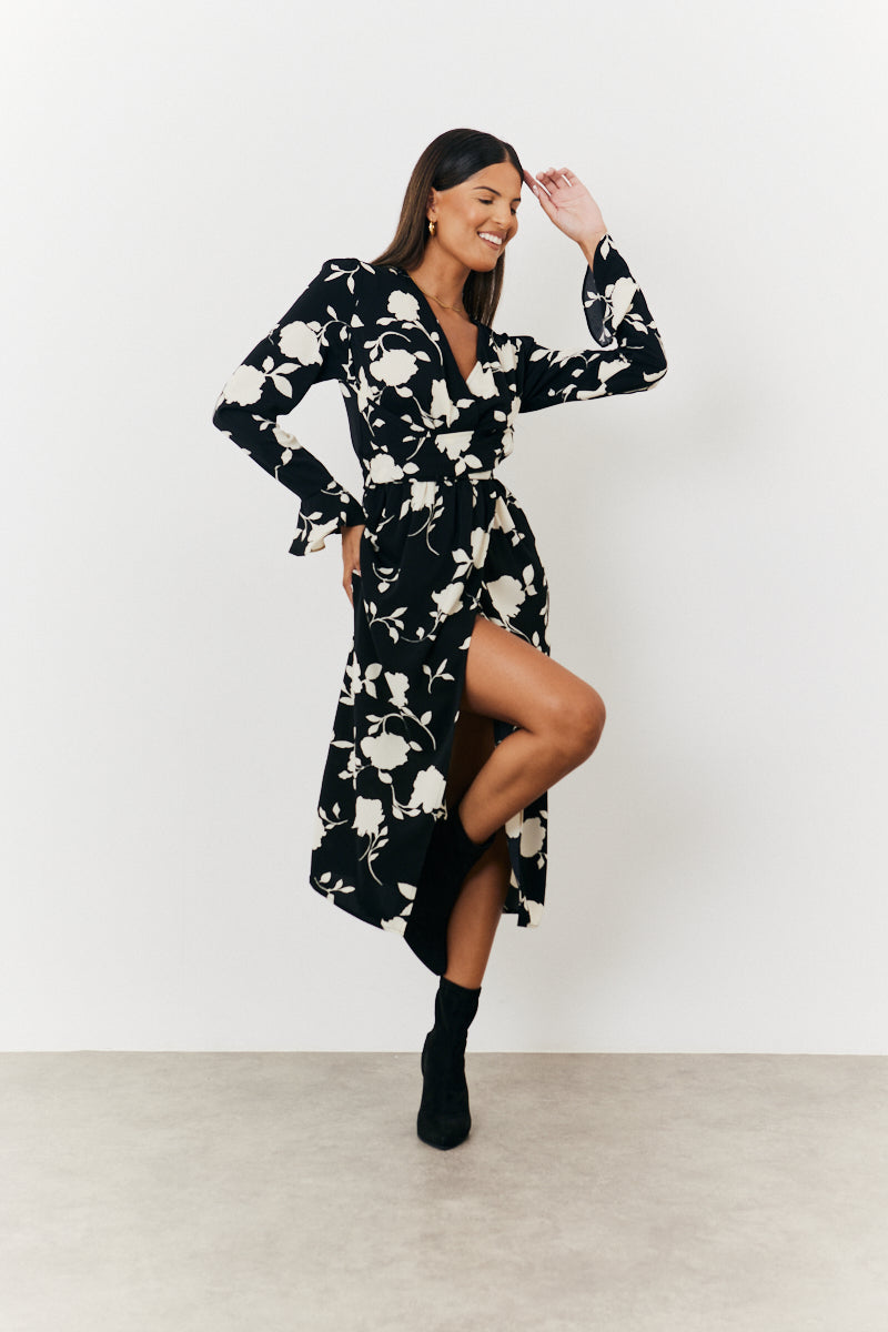 Floral Tie Wrap Detail Midi Dress