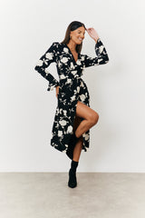Floral Tie Wrap Detail Midi Dress