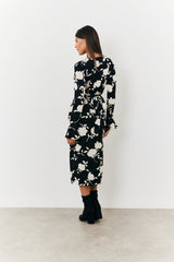 Floral Tie Wrap Detail Midi Dress