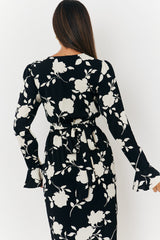 Floral Tie Wrap Detail Midi Dress