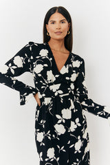 Floral Tie Wrap Detail Midi Dress