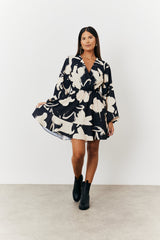 Wrap Puff Sleeve Mini Skater Dress