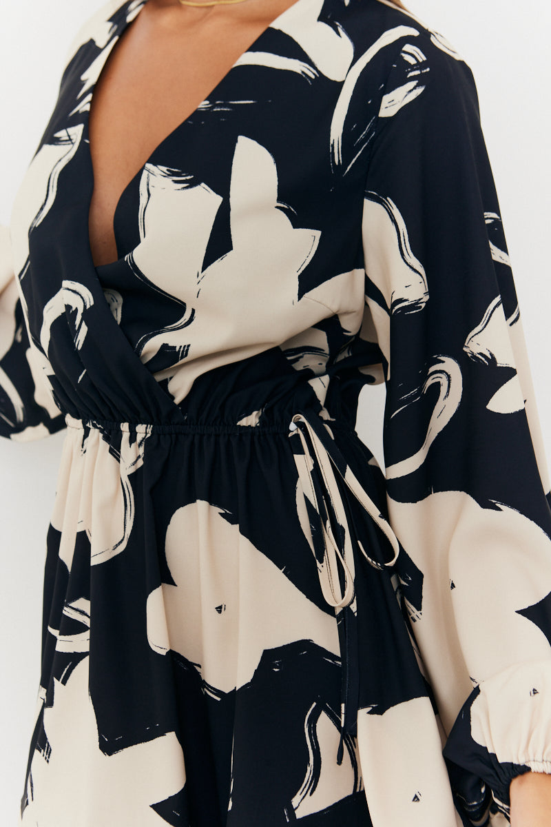 Wrap Puff Sleeve Mini Skater Dress