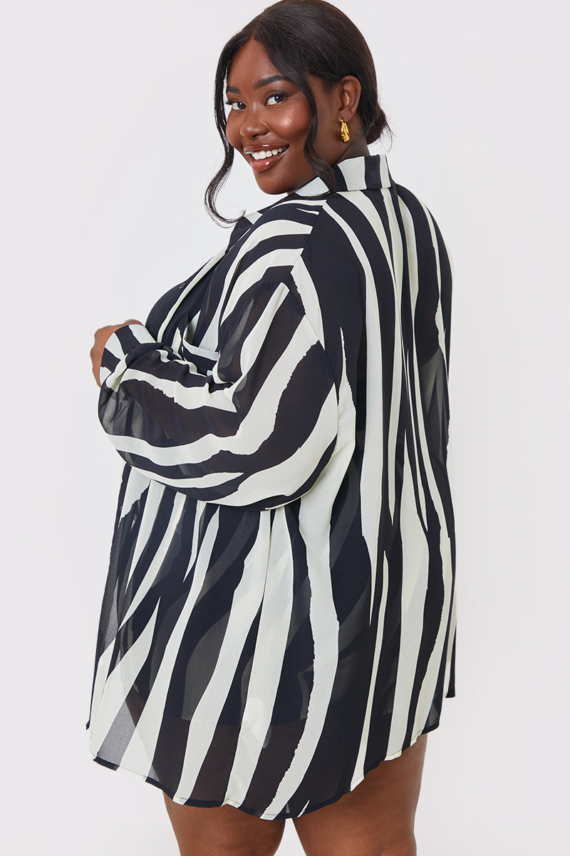 Zebra Print Button up Chiffon Co-Ord Beach Shirt