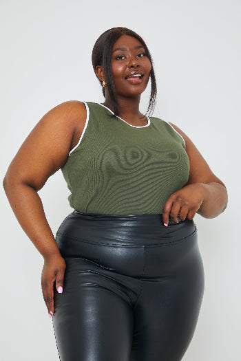 RIB CONTRAST BINDING BODYSUIT