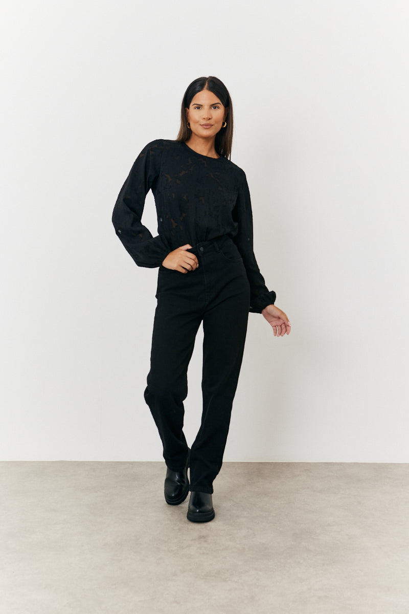 Jacquard Balloon Sleeve Bodysuit