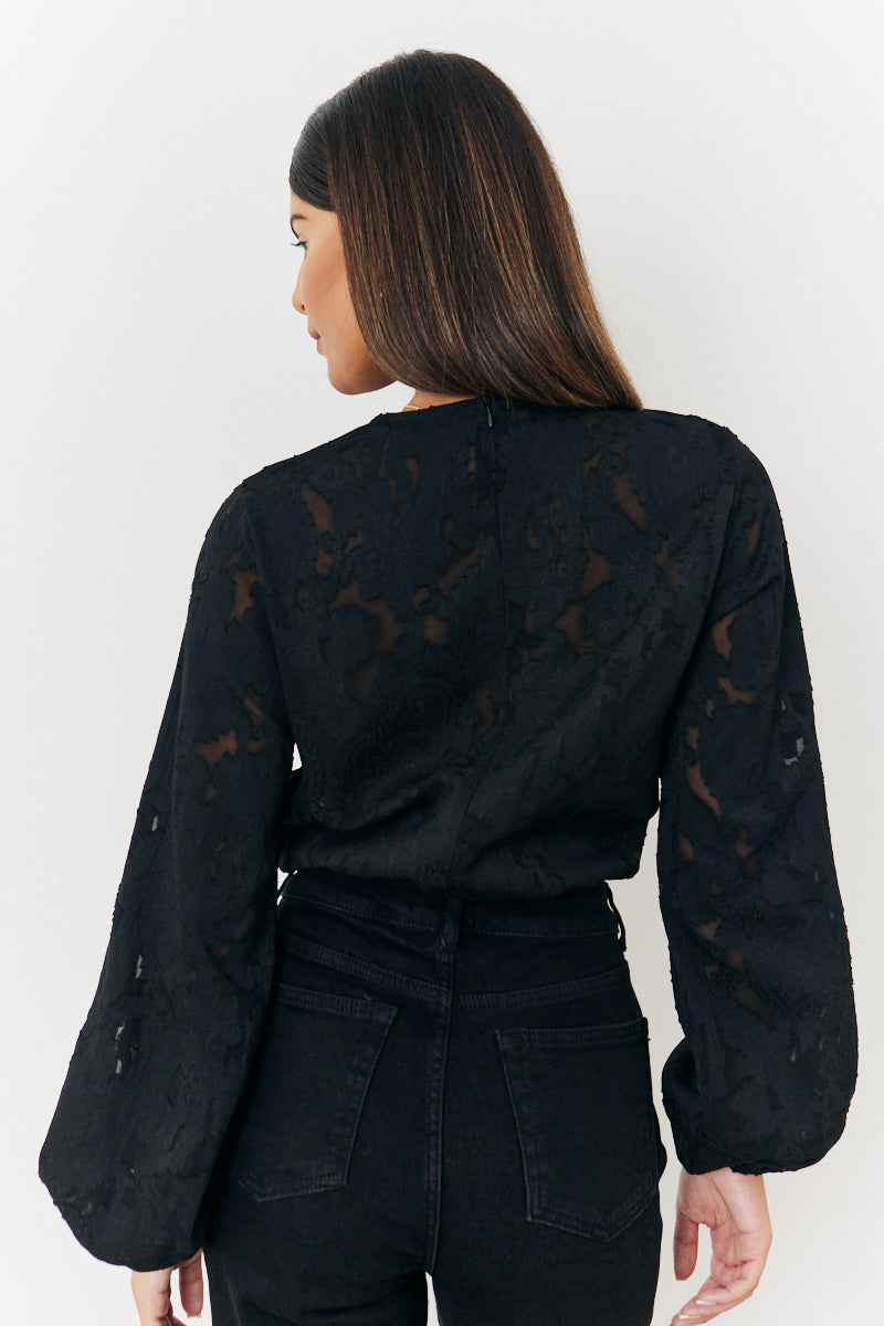 Jacquard Balloon Sleeve Bodysuit