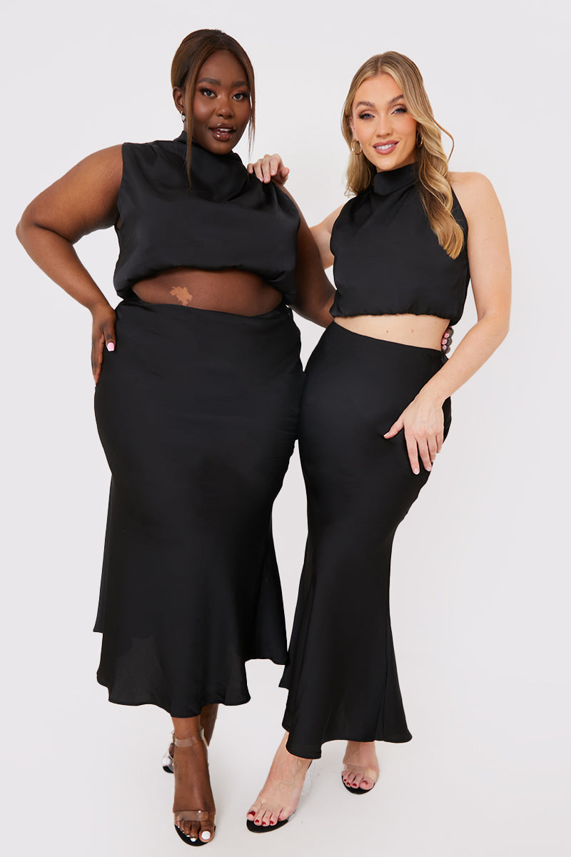 Satin Draped High Neck Co Ord Top