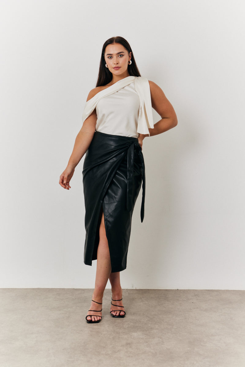 One Shoulder Draped Satin Top