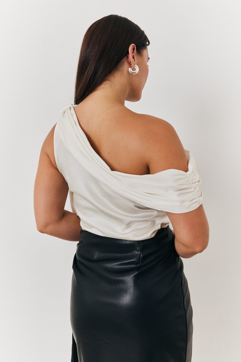 One Shoulder Draped Satin Top