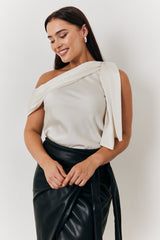 One Shoulder Draped Satin Top