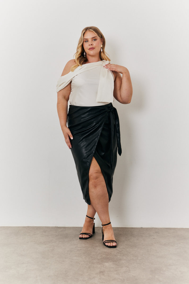 One Shoulder Draped Satin Top