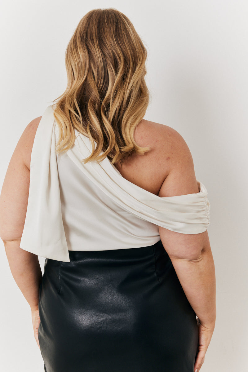 One Shoulder Draped Satin Top
