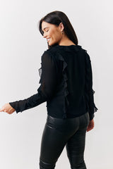 Black Ruffle Chiffon Blouse
