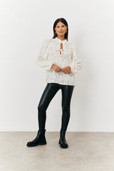 Jacquard Balloon Sleeve Blouse