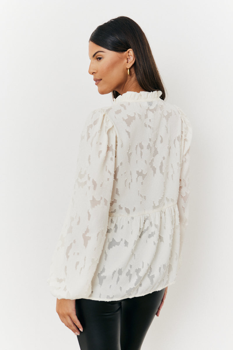 Jacquard Balloon Sleeve Blouse