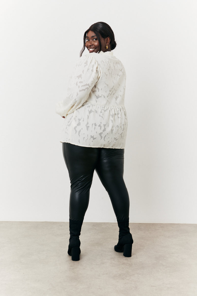 Jacquard Balloon Sleeve Blouse