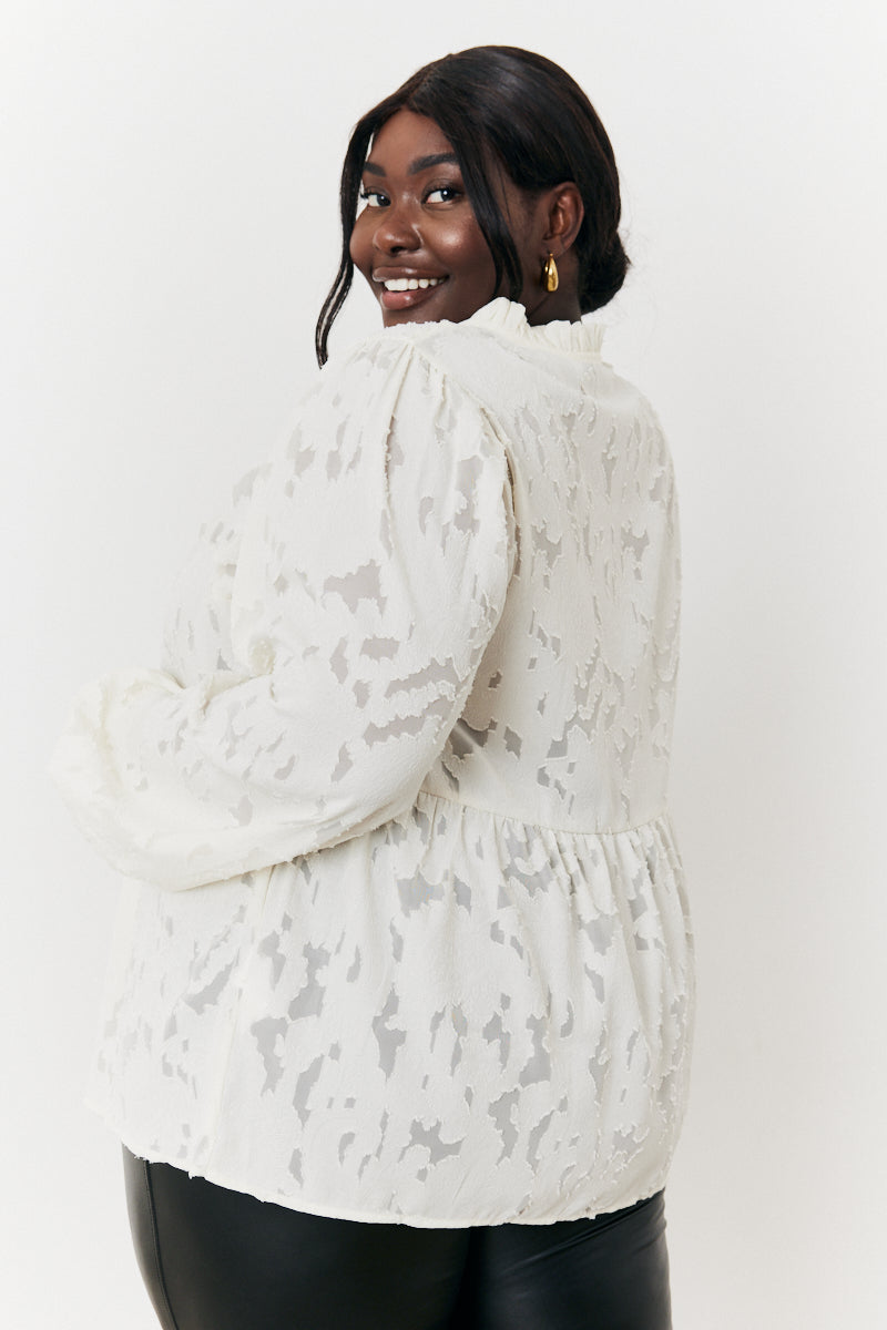 Jacquard Balloon Sleeve Blouse