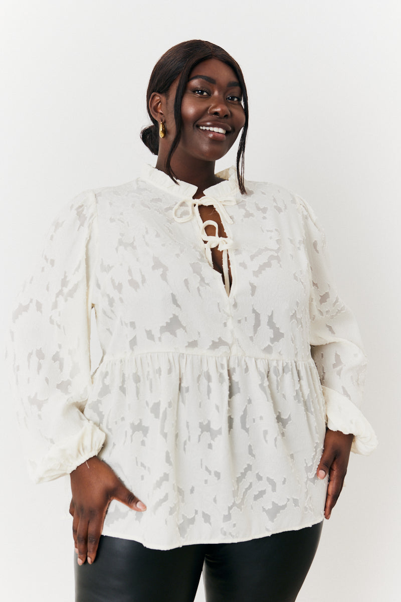 Jacquard Balloon Sleeve Blouse