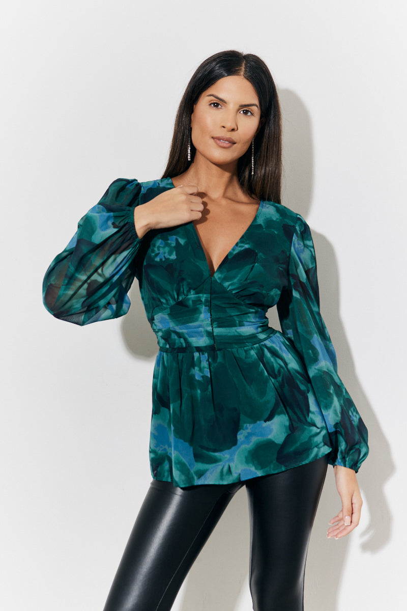 Ruched Printed Blouse