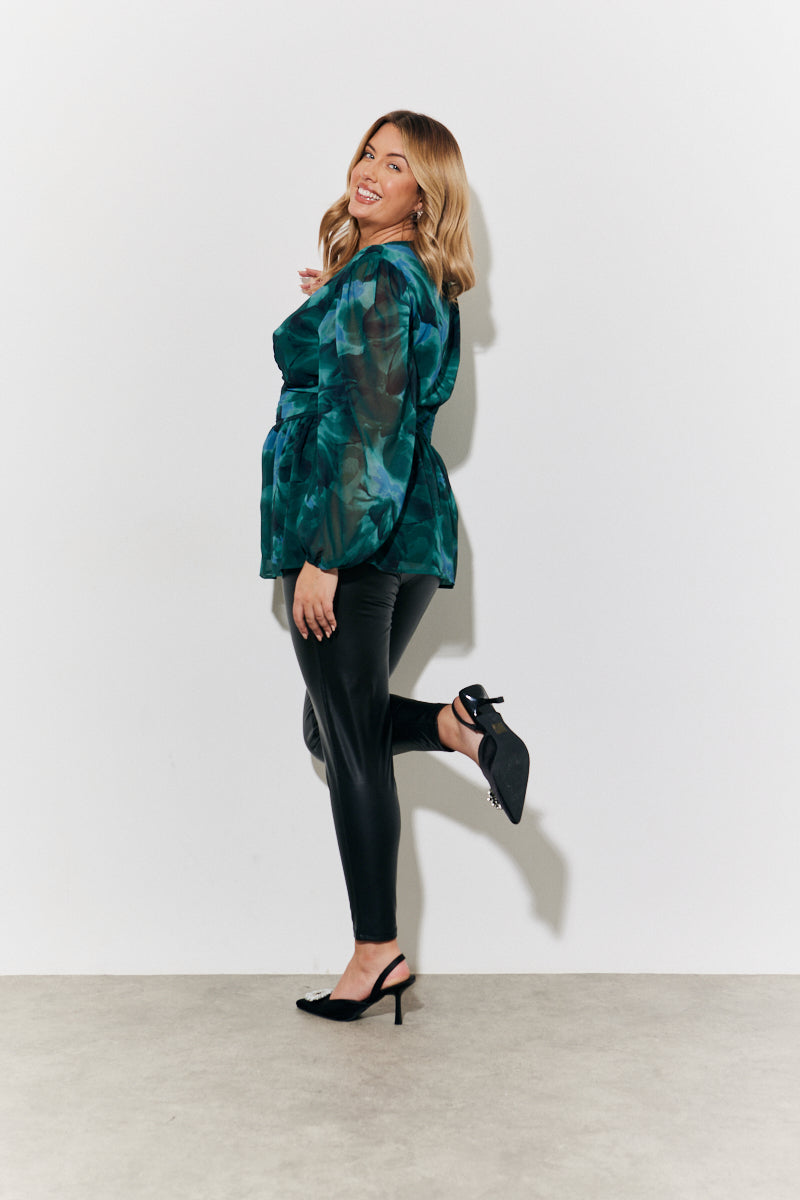 Ruched Printed Blouse