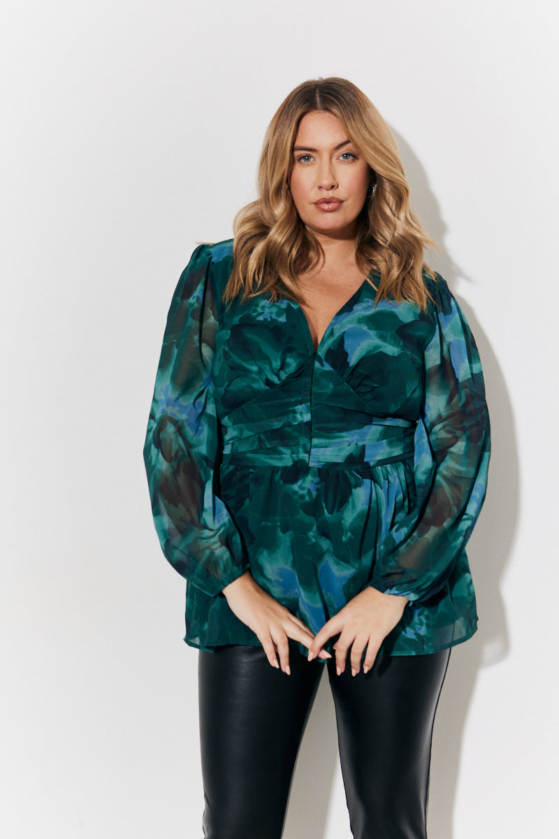 Ruched Printed Blouse