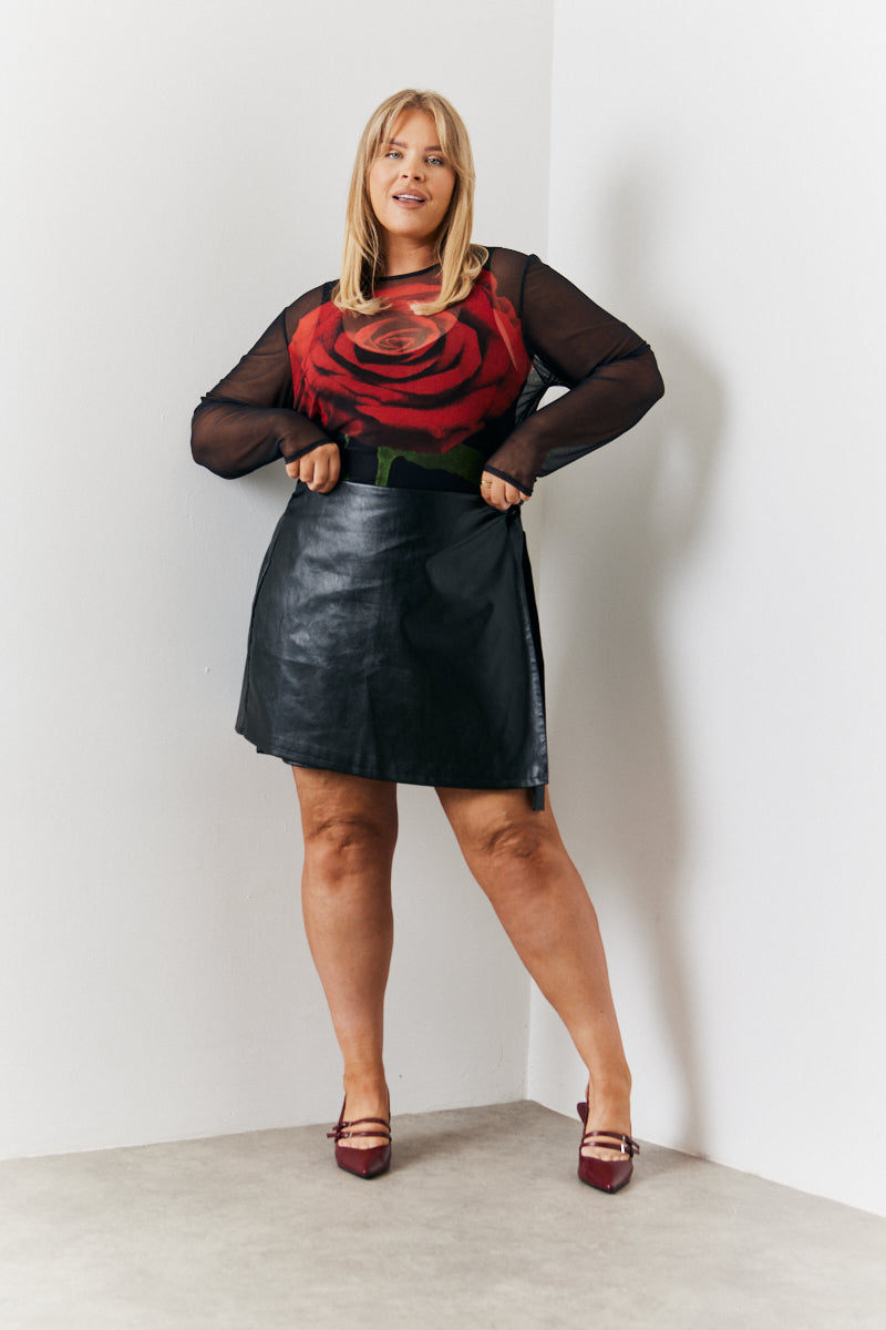 Wrap Leather Look Mini Skirt