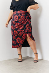 Wrap Front Rose Midi Skirt
