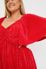 Pleated Flutter Sleeve Midi Dress
