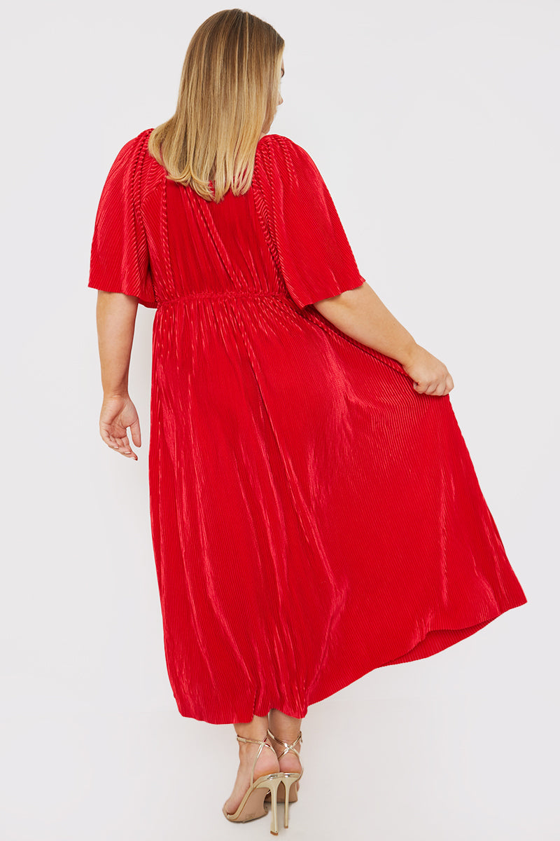 Pleated Flutter Sleeve Midi Dress
