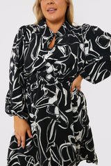 Teardrop Collar Mini Dress with Belt