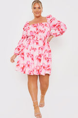 FLORAL SHIRRED WAIST MINI DRESS