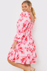 FLORAL SHIRRED WAIST MINI DRESS