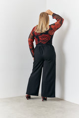 Mesh All Over Rose Print Long Sleeve Top