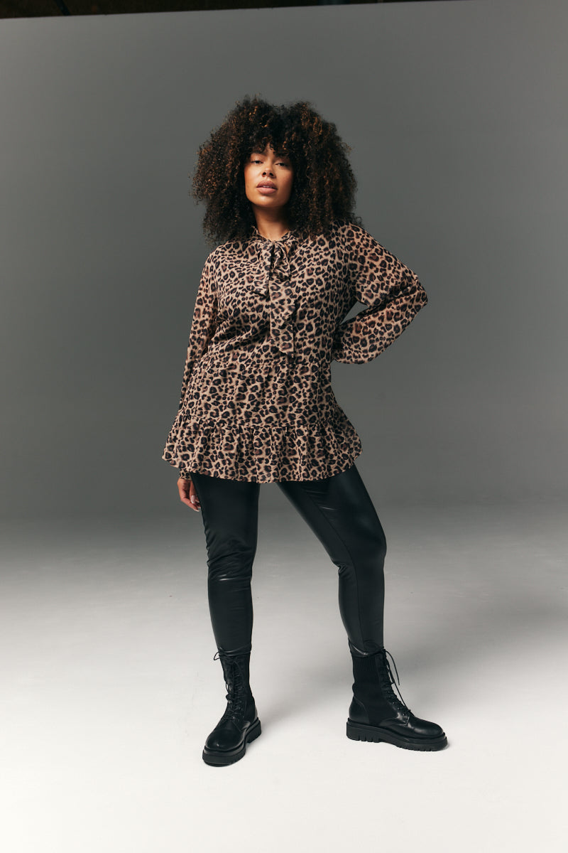 Pussybow Tiered Animal Print Blouse