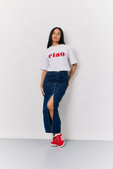 White Embroidered Ciao Slogan T-Shirt