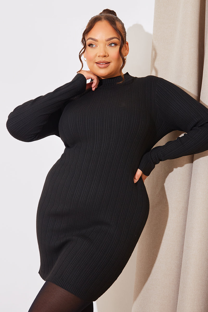 High Neck Variegated Rib Knit Mini Dress