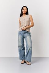 Mocha Ribbed Button Up Knitted Waistcoat