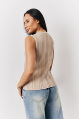 Mocha Ribbed Button Up Knitted Waistcoat