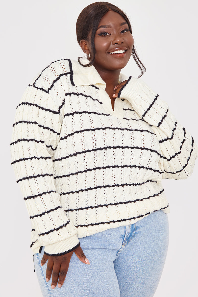 Monochrome Stripe Recycled Pointelle Jumper